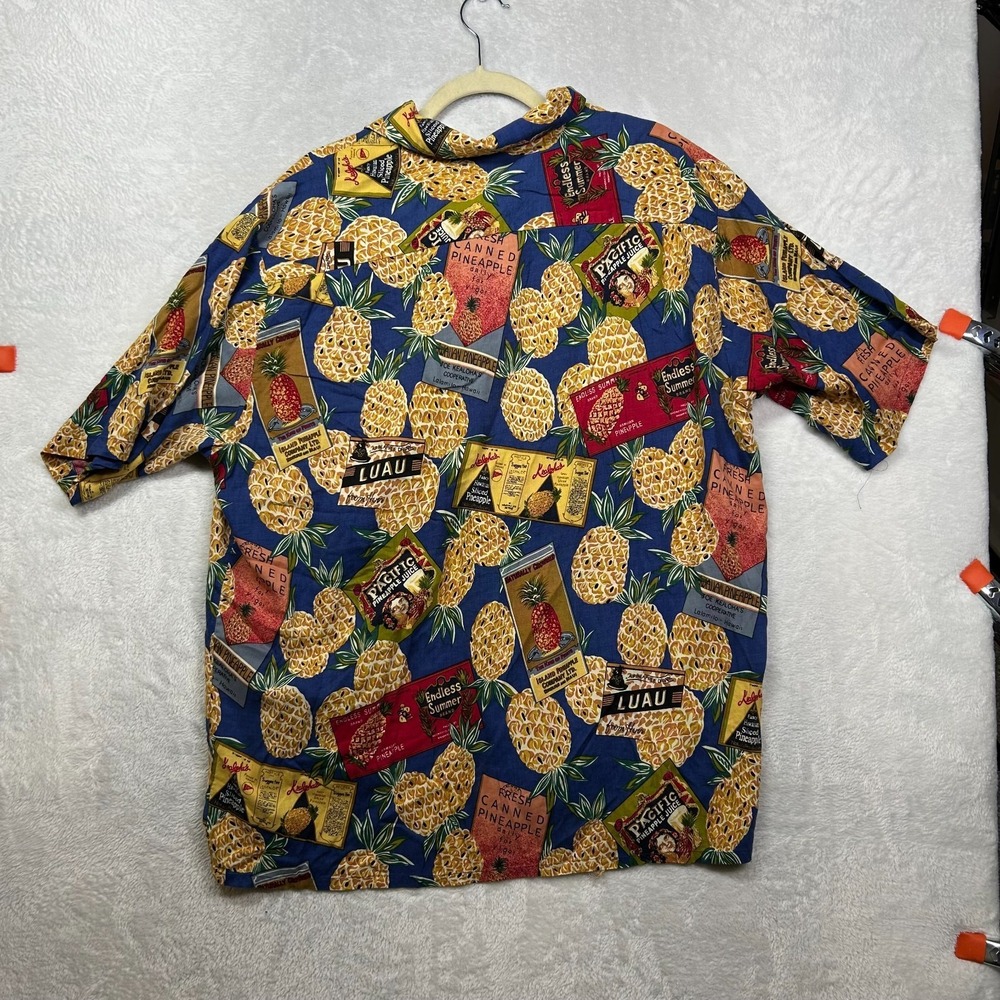 Vintage Joe Kealoha's Hawaiian Shirt Men's Blue Pineapple Print Button Up Beach - Picture 2 of 7